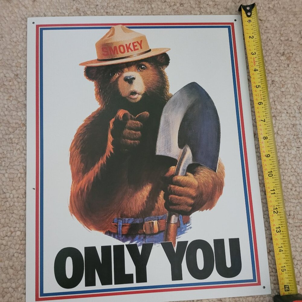 Brand new smokey the bear only you fire tin wall hanging forest